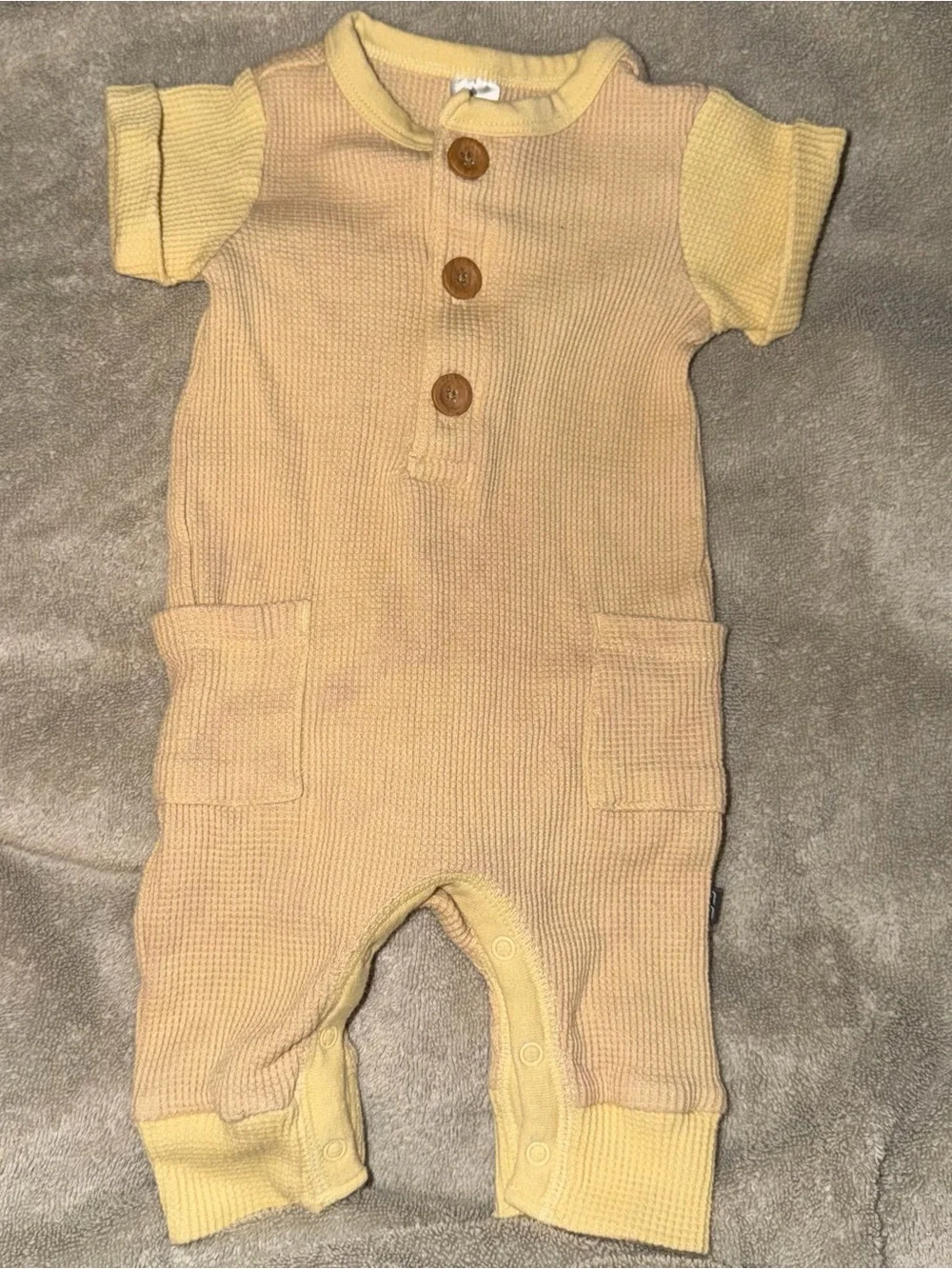 Baby Short-Sleeve Knit One-Piece Romper in Light Yellow